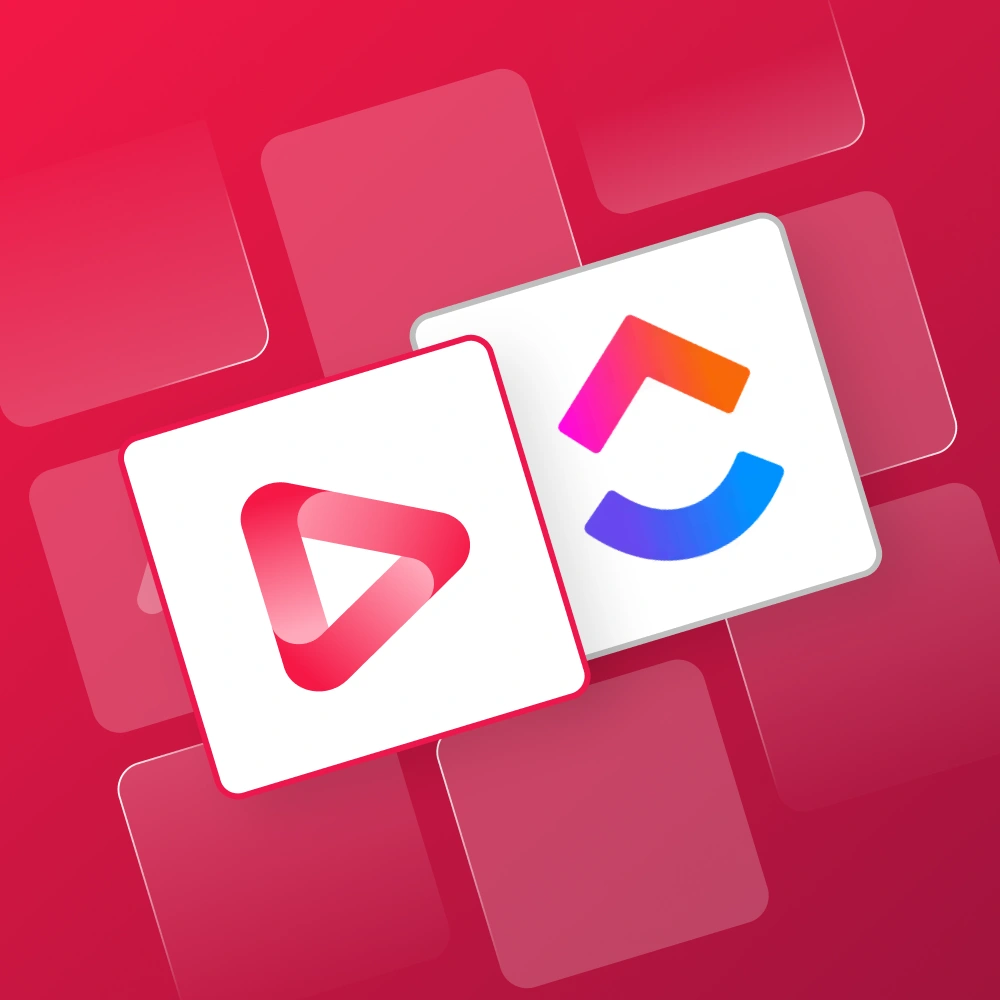 `magnetic and ClickUp logos on overlapping cards against a red background