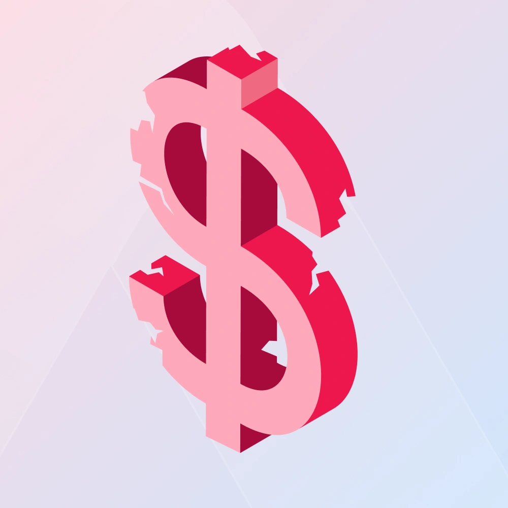 Pink and red 3D Dollar Symbol on a soft gradient background