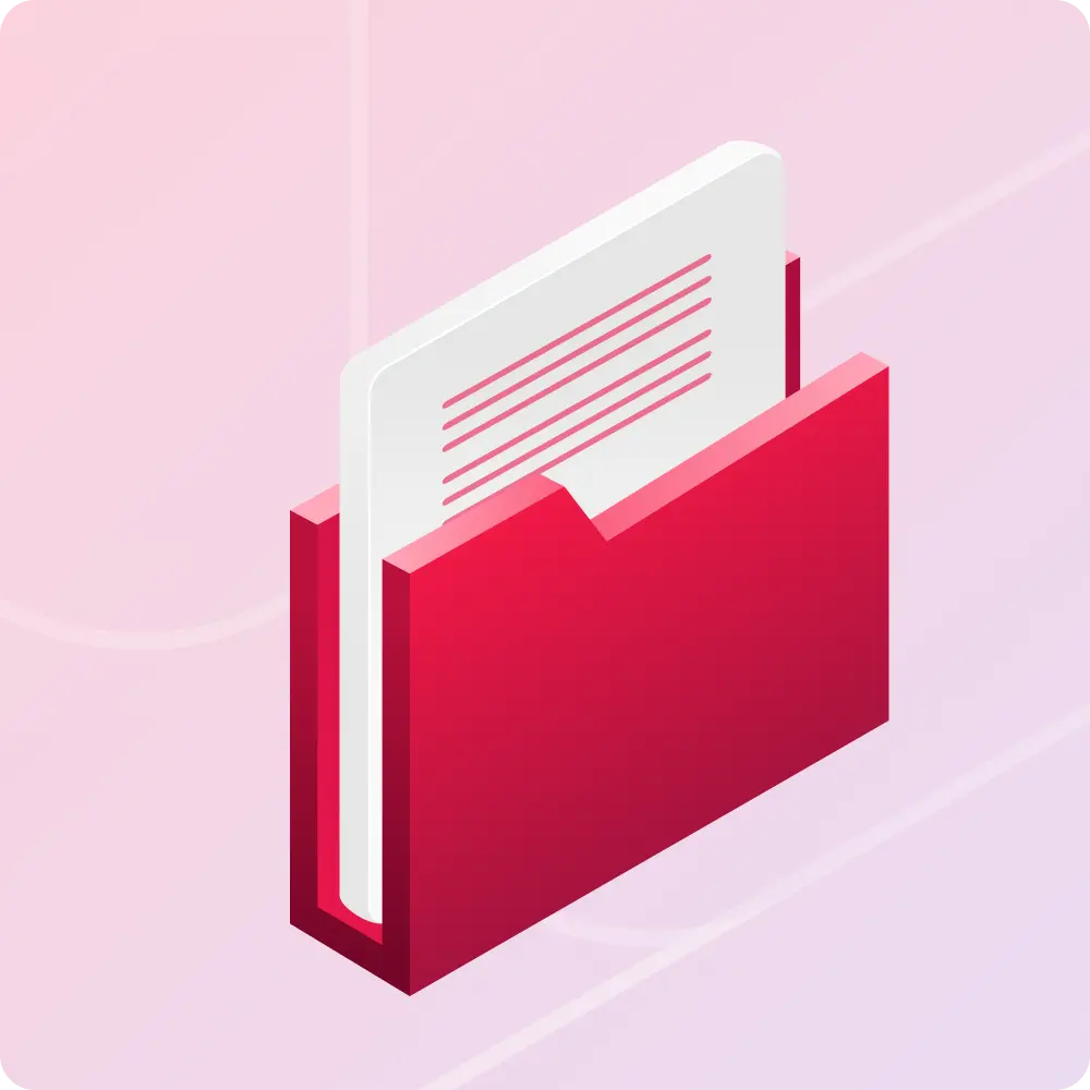 Red folder holding a document, representing organised project documentation.