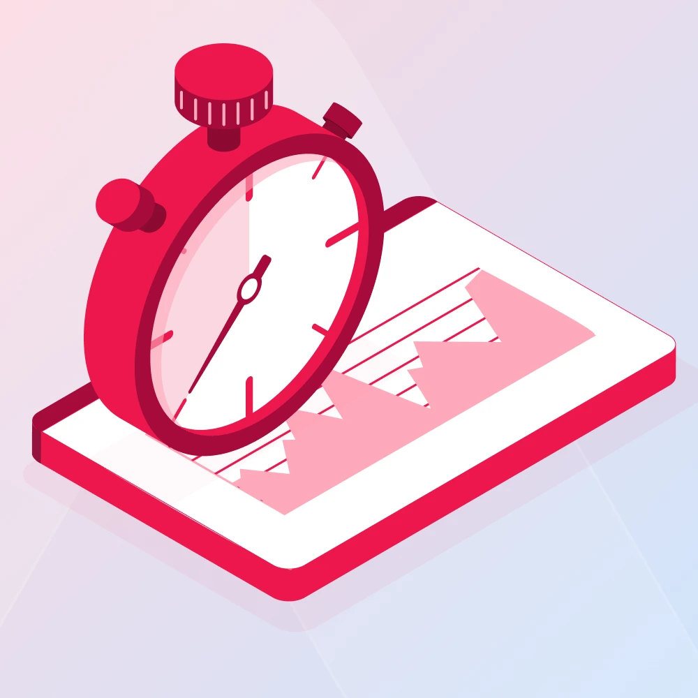 Red stopwatch beside an upward-trending spreadsheet, representing automated time tracking versus manual spreadsheets.