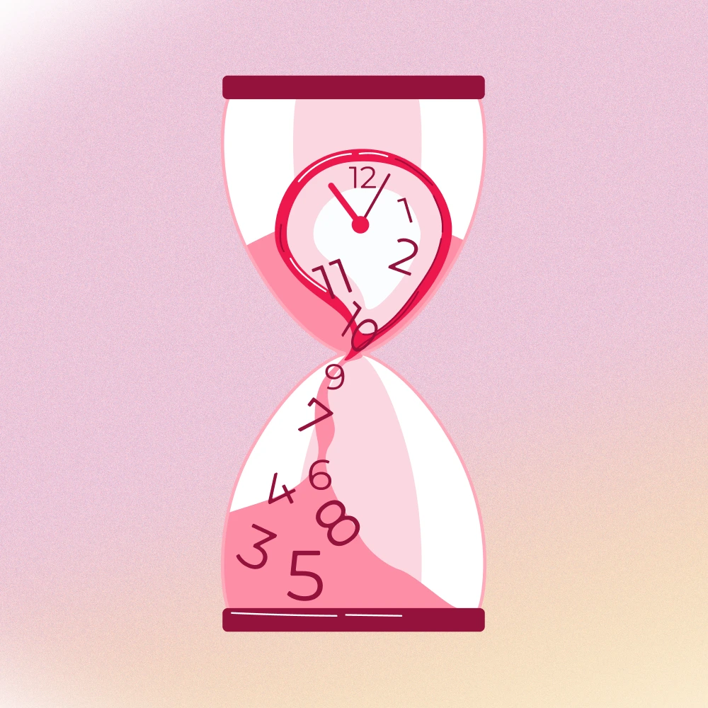 Meeting clock inside an hourglass, representing time leakage and lost billable hours
