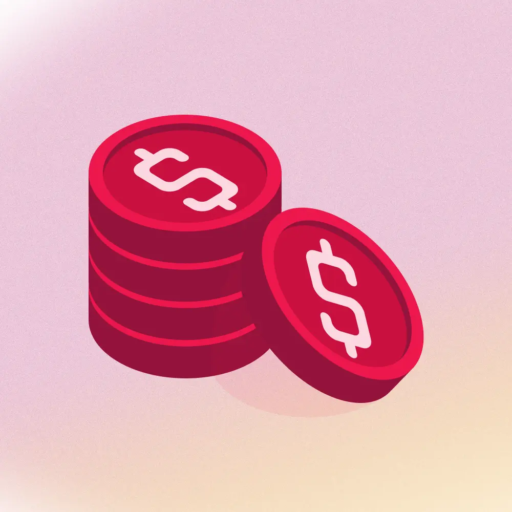 Stack of red coins with dollar symbols representing budgeting and forecasting