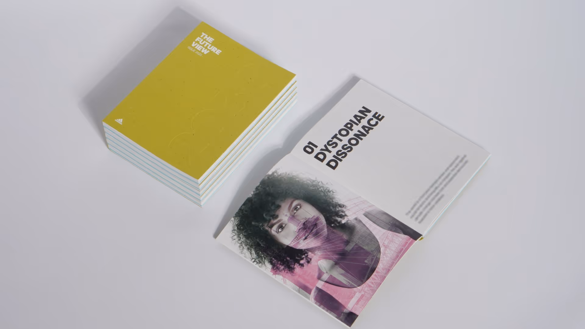 Close-up of ‘The Future View’ report by Adidas, highlighting the cover with the title and a modern design.