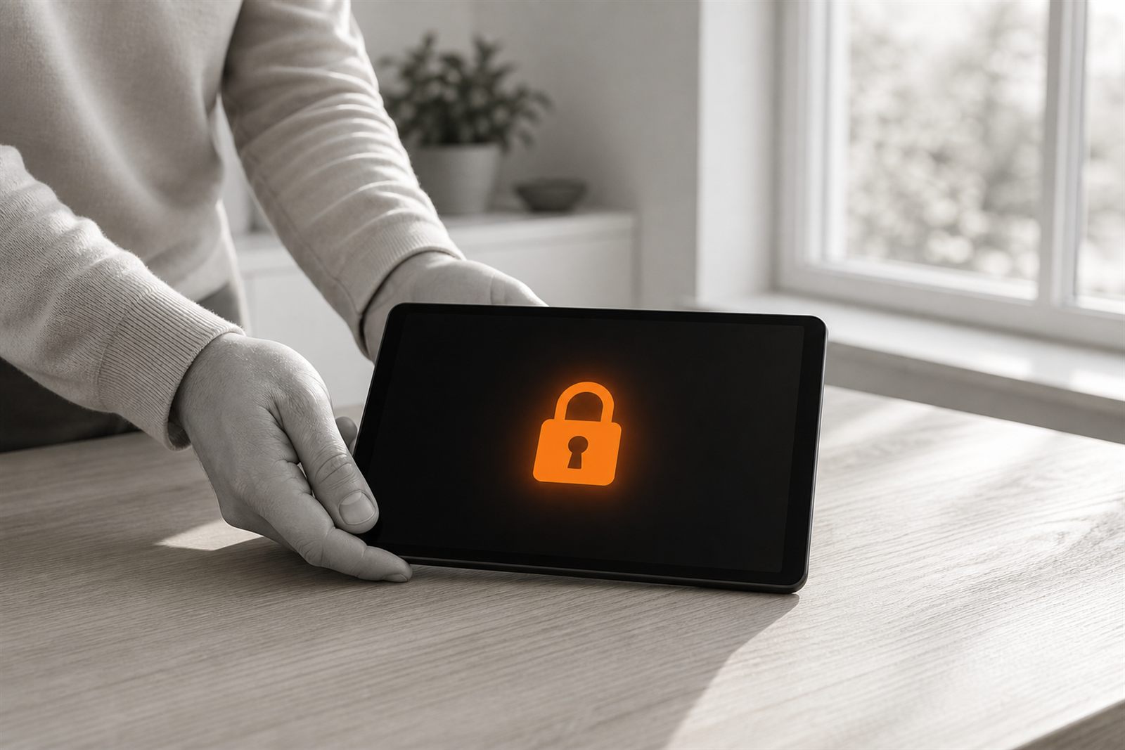 Cadenas sécurisé sur une tablette illustrant le compte unique FranceConnect+ de France Rénov'