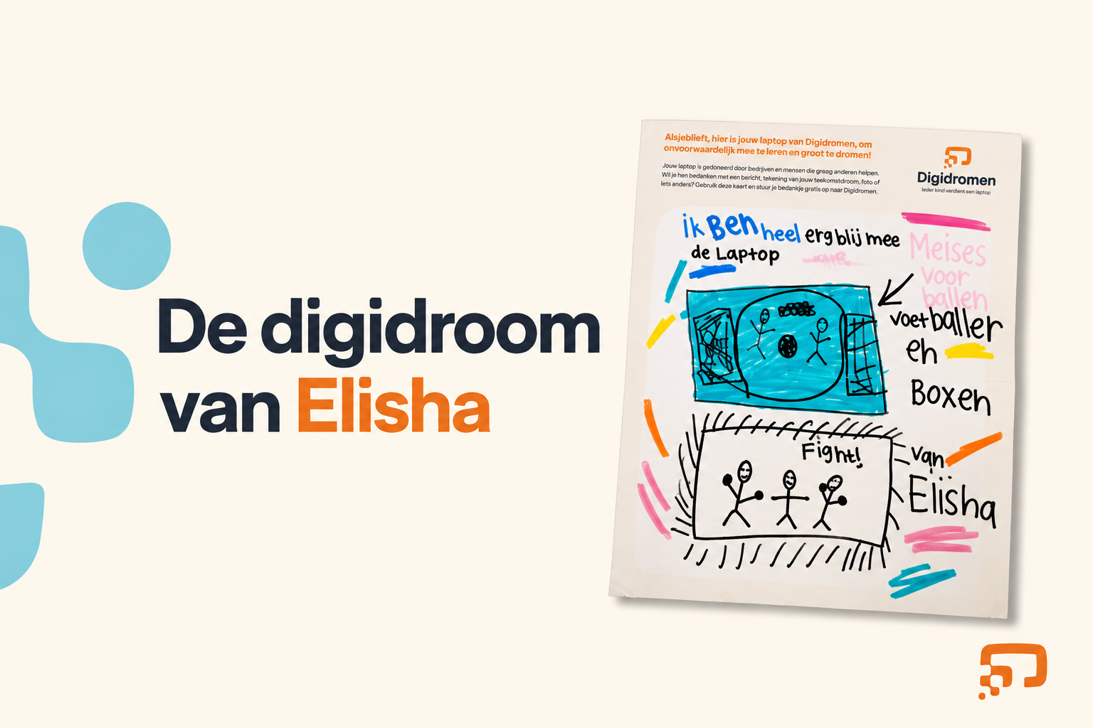 op de afbeelding staat een mooie tekening van Alisha over haar droom wat ze later wil worden. Misschien wil ze voetballer worden of toch iets met boksen? Ze is in ieder geval heel erg blij met haar laptop geeft ze aan.