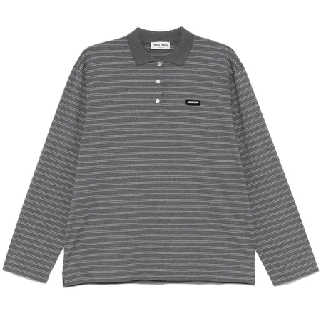 Miu Miu Grey Striped Long Sleeve Polo