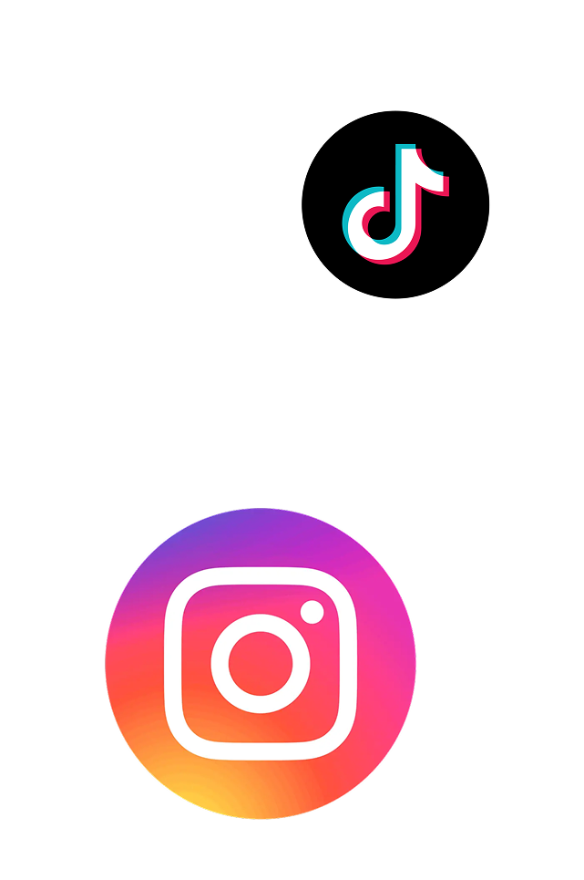 Icons of popular social media platforms Facebook, TikTok, and Instagram on a black background.