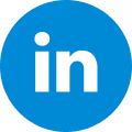 LinkedIn logo, white letters in a blue circle.