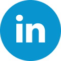 LinkedIn logo, white letters in a blue circle.
