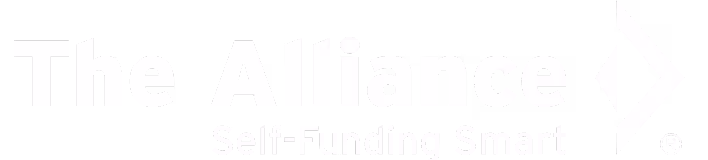 The Alliance logo with the text 'Self-Funding Smart' and a white arrow symbol on black background.