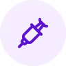 Purple syringe icon with a needle and plunger on a light circular gradient background.