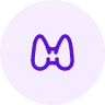 Stylized purple outline icon of a thyroid gland with two lobes and connecting isthmus on a light circular background.