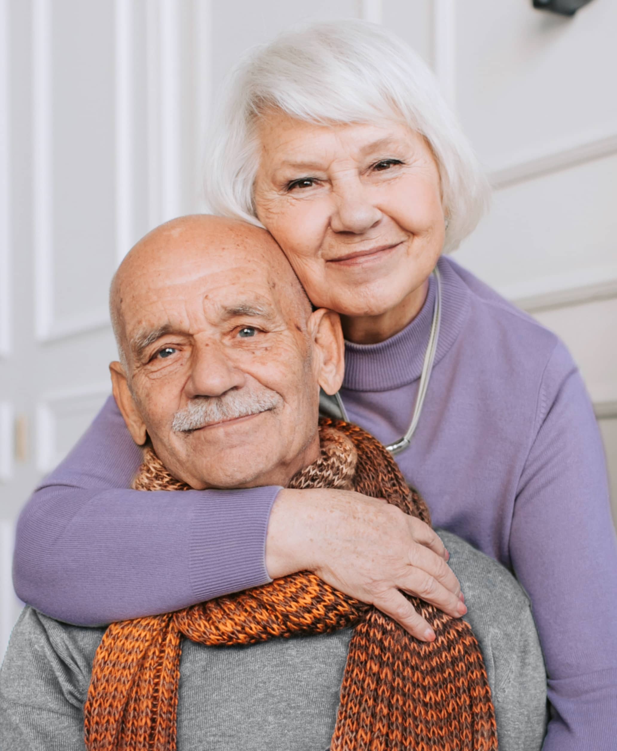 The Right Care For Your Loved Ones Seniors Couple Hug Image Left - ElderlyCare X Webflow Template