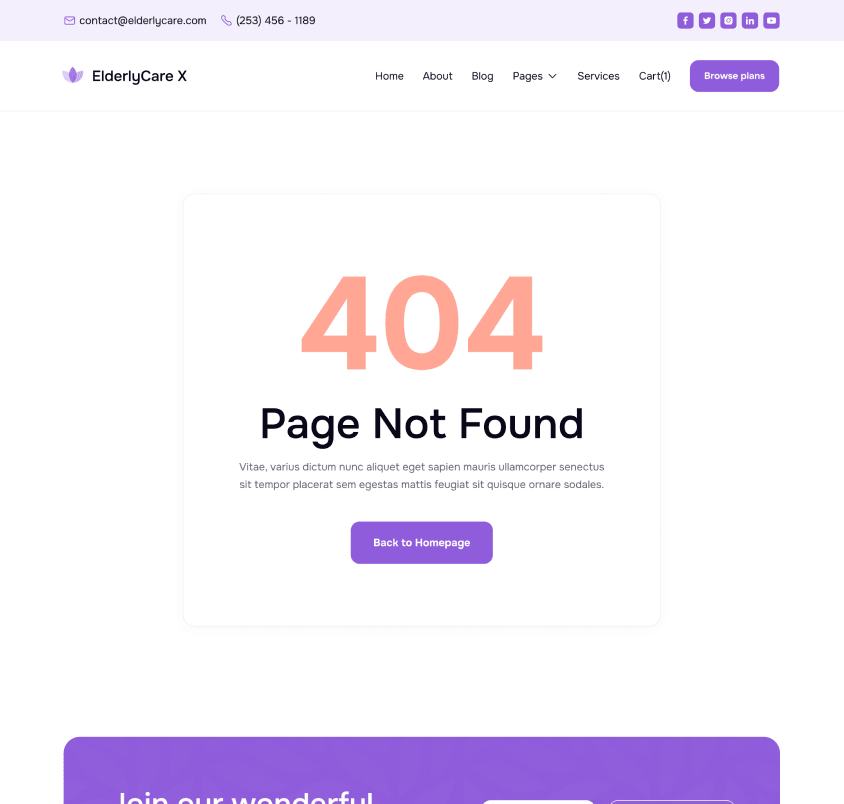 ElderlyCare X - 404 Not Found Page - Elderly Care Webflow Template