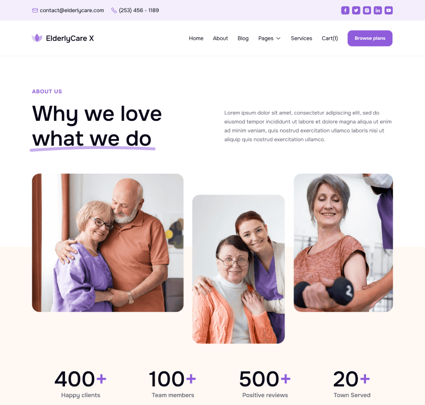 ElderlyCare X - About Page - Elderly Care Webflow Template