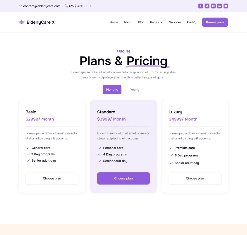 ElderlyCare X - Pricing Page - Elderly Care Webflow Template