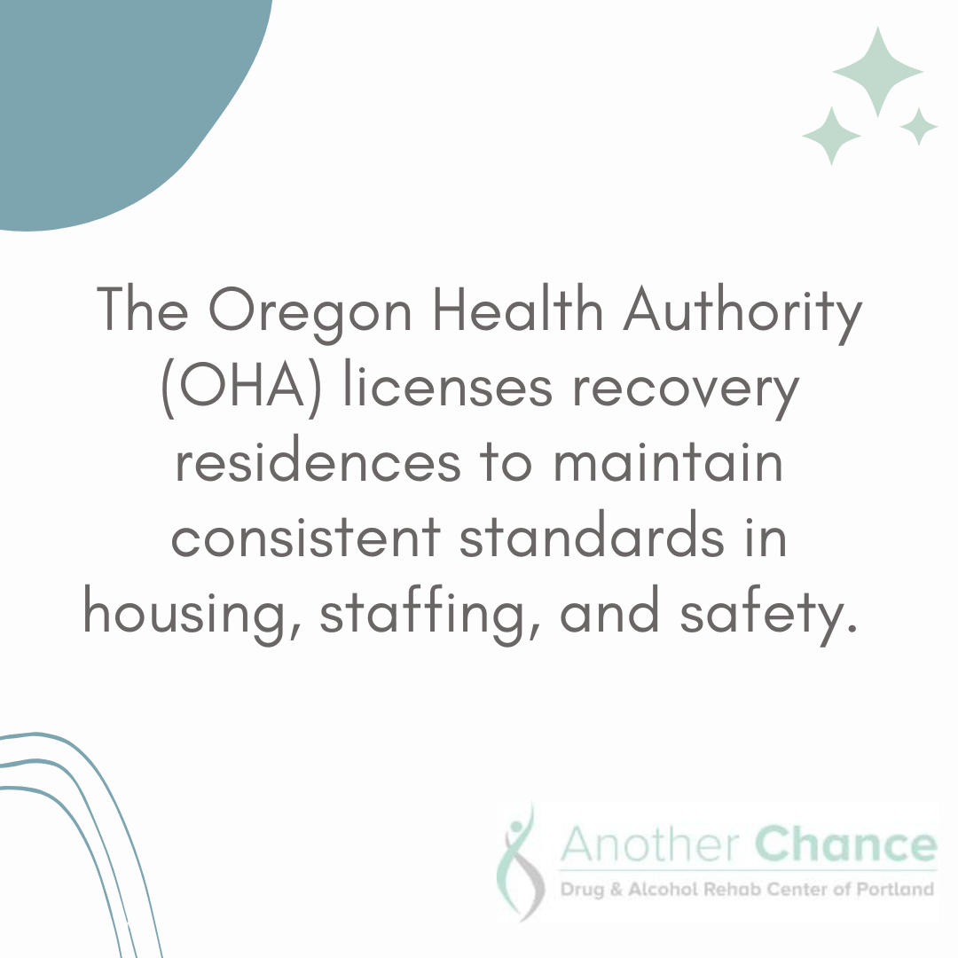 Graphic highlighting that the Oregon Health Authority licenses recovery residences to maintain consistent housing, staffing, and safety standards in Portland