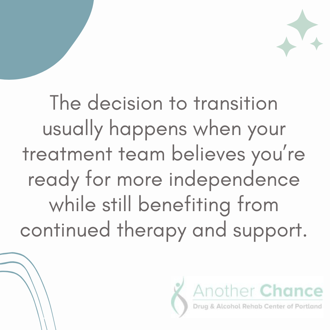 A graphic image about how treatment teams at rehabs in Oregon help residents decide if they’re ready to transition to a lower level of care
