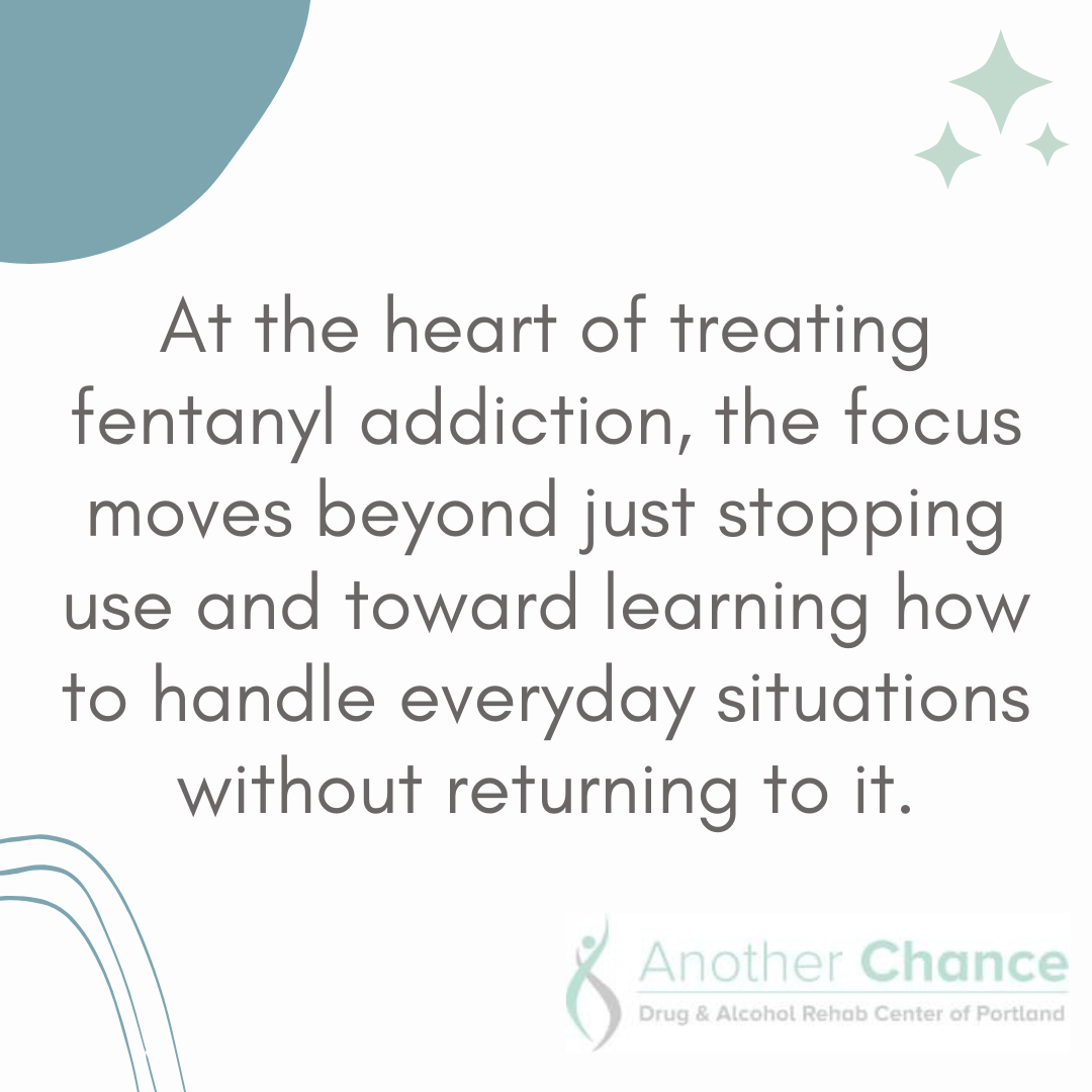 A graphic image about how recovery from fentanyl addiction focuses on learning how to manage daily life without returning to substance use