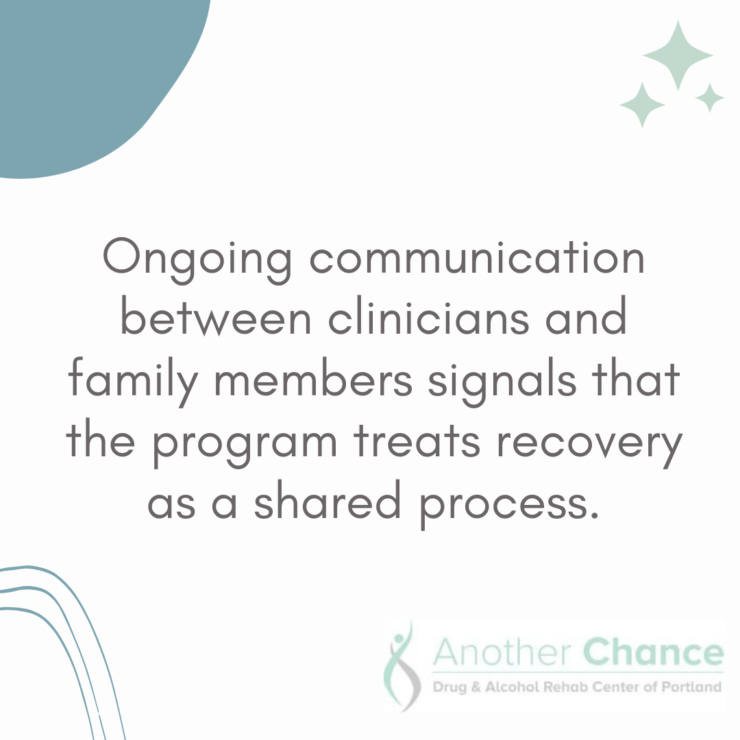 A graphic image about outpatient drug and alcohol treatment emphasizing that ongoing communication between clinicians and family members supports recovery as a shared process