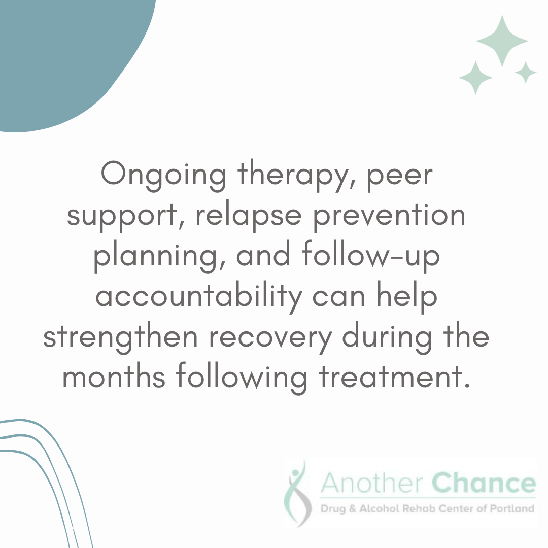 A graphic image about rehabs in Oregon highlighting how therapy, relapse prevention, and follow-up support strengthen recovery after treatment