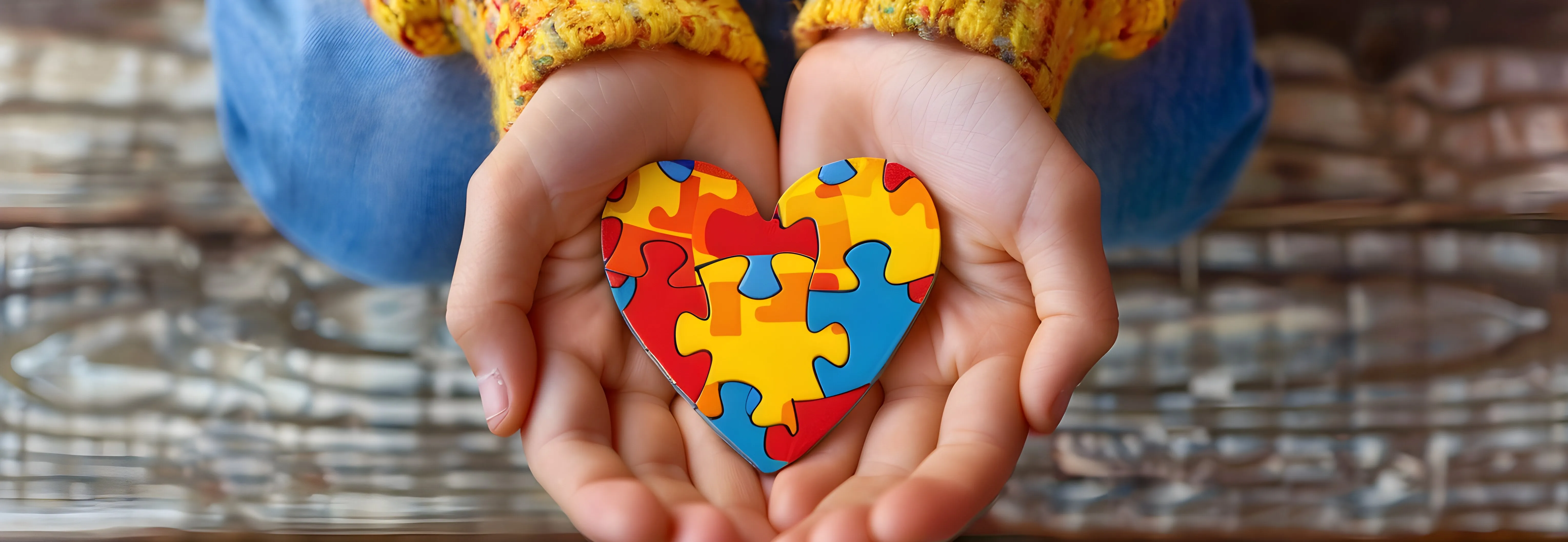 Two hands holding a multi-colored heart to represent special needs children