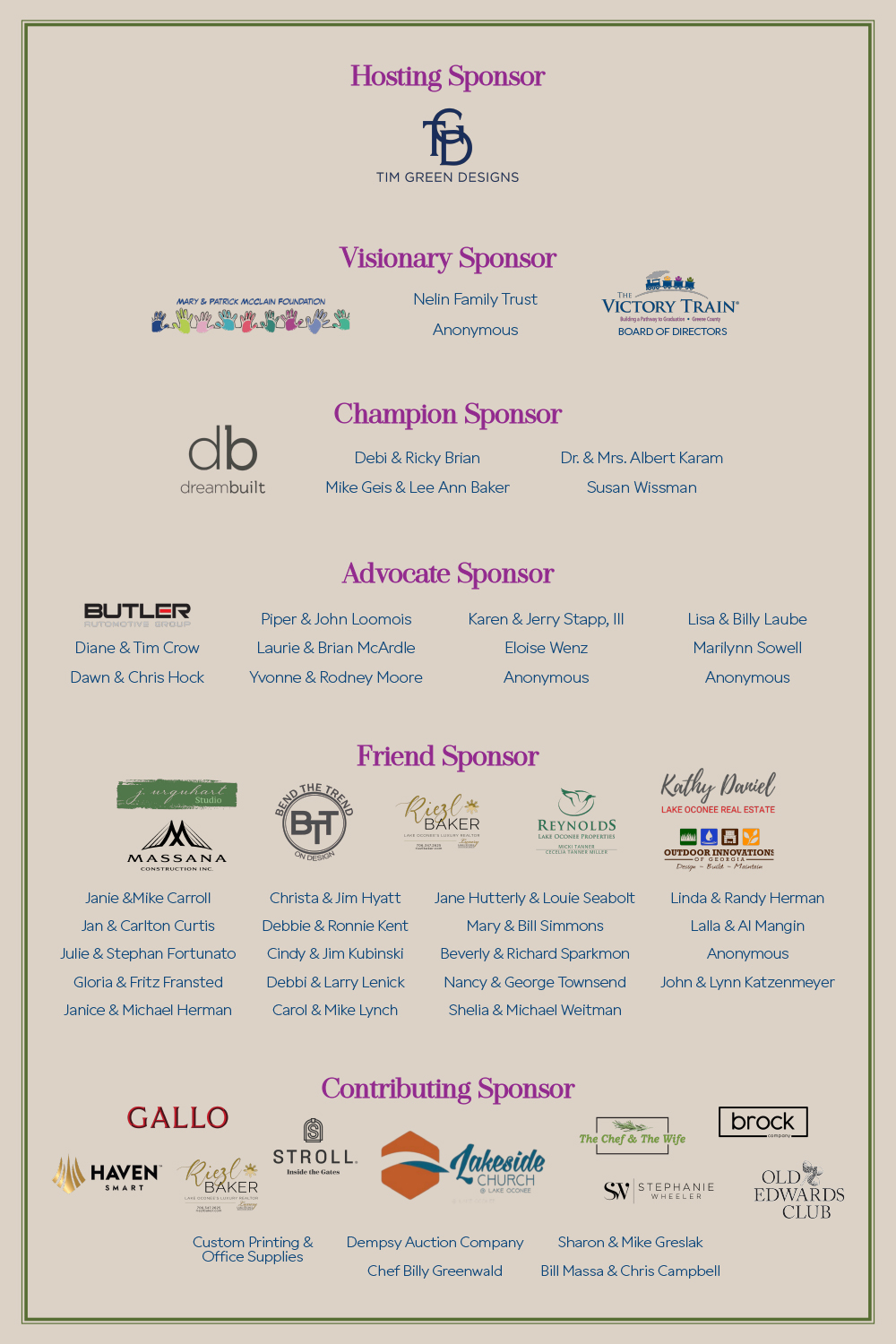 Tim Green Event Sponsors
