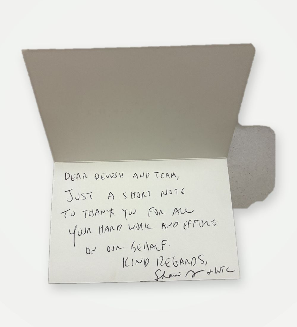 Handwritten letter from Shani Majer