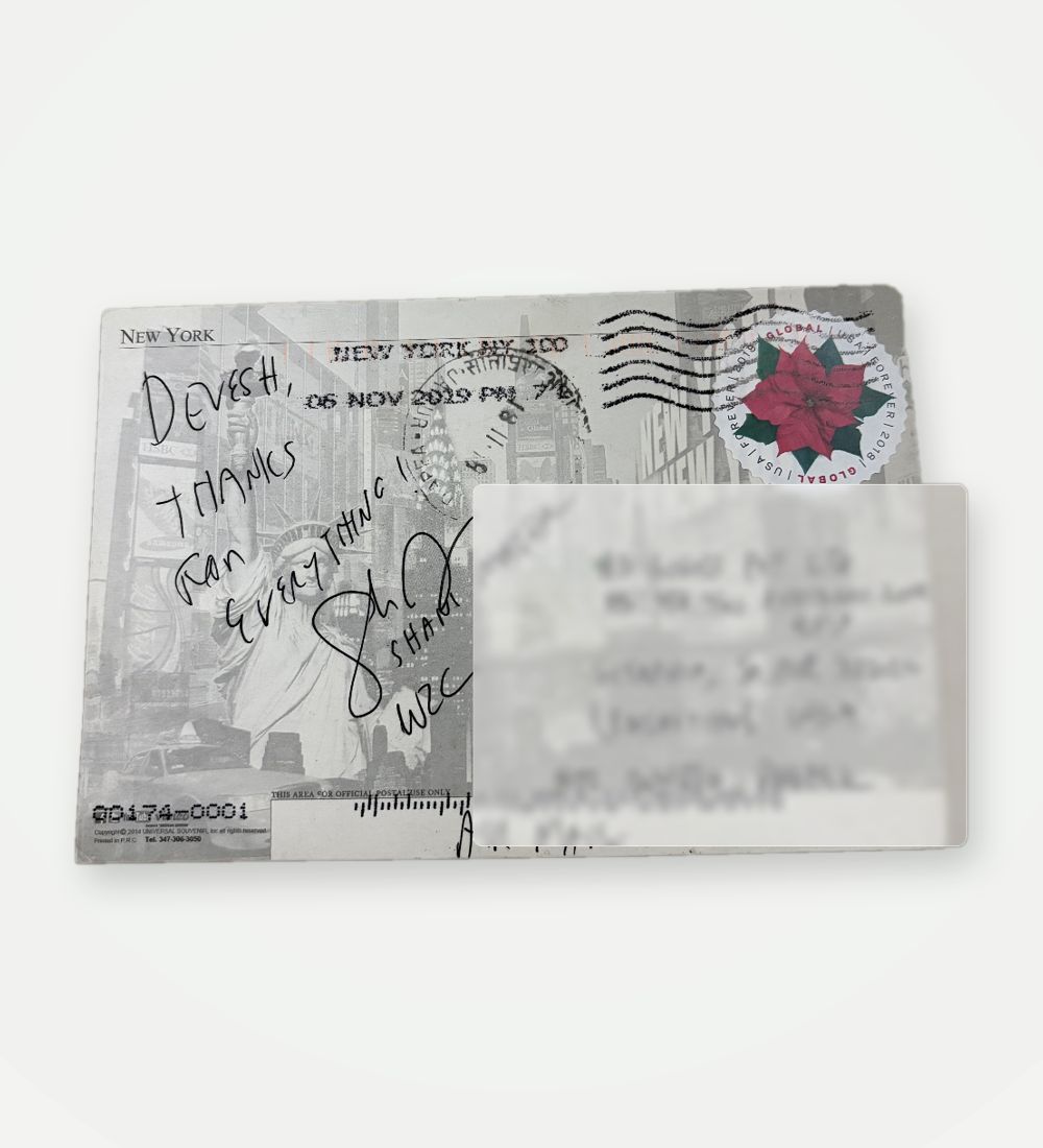 Handwritten letter from Shani Majer