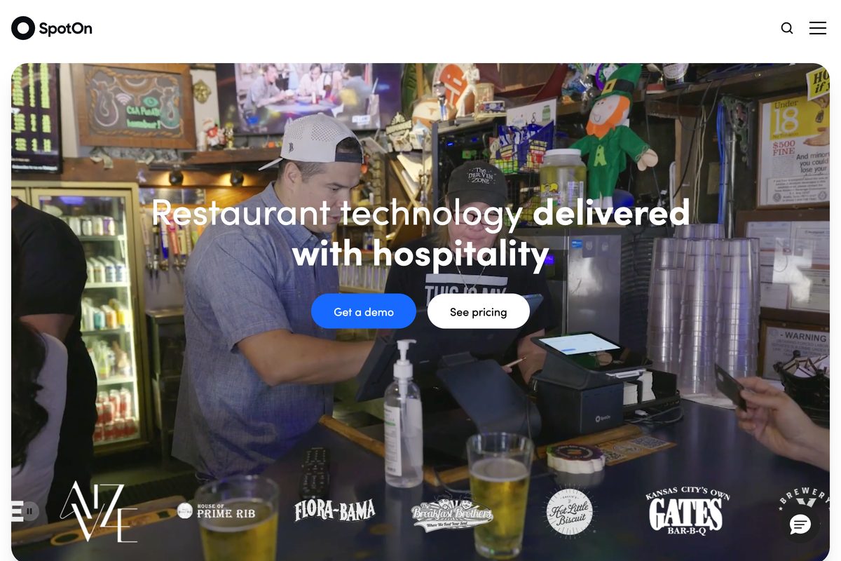 SpotOn restaurant POS page showing posted pricing for the point-of-sale plans