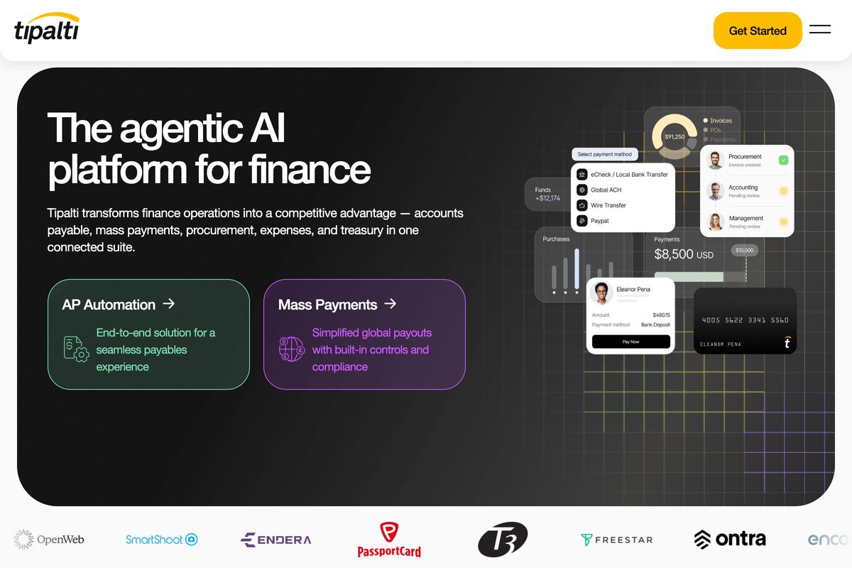 Tipalti homepage showing its global accounts payable automation platform