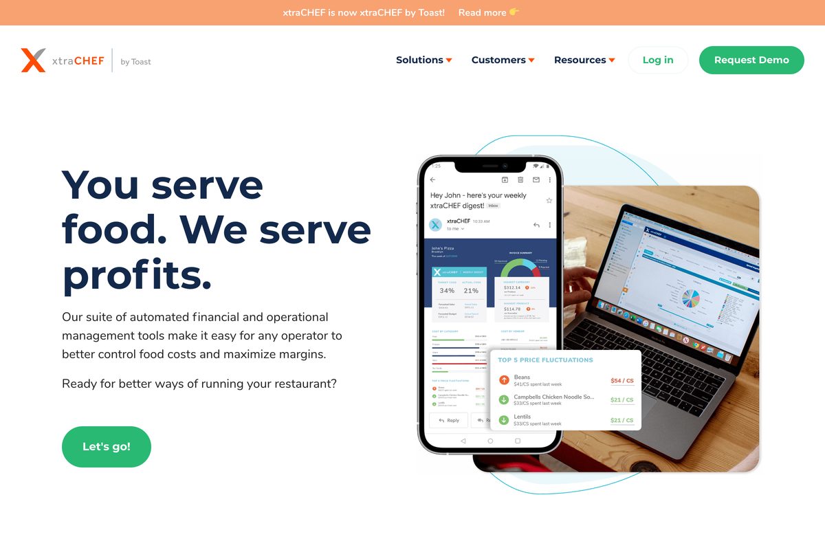 xtraCHEF by Toast product page showing its invoice digitization and food cost management software
