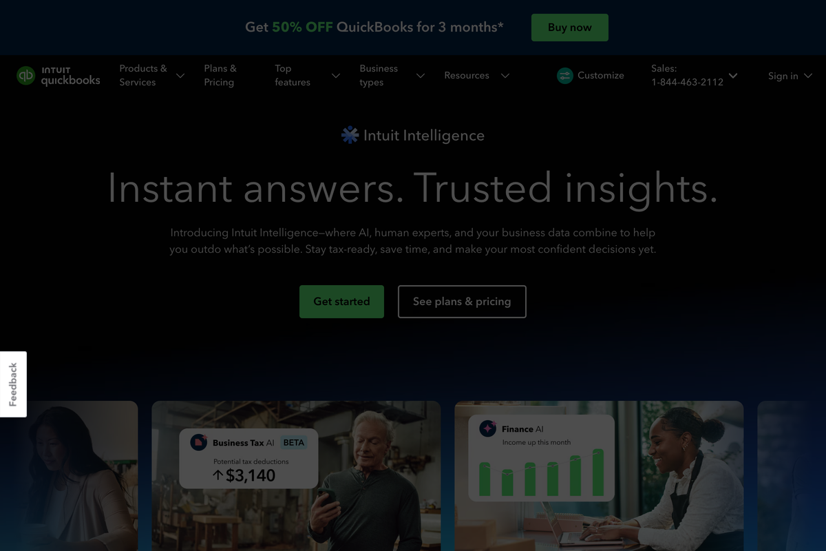 QuickBooks Online product page showing its accounting software for small businesses