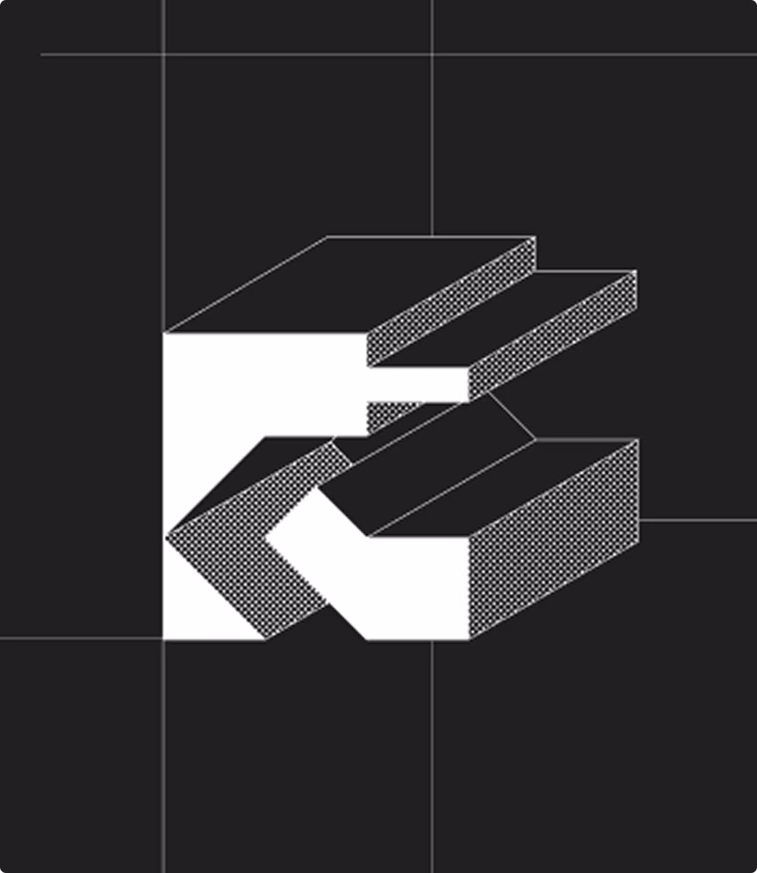 Abstract geometric logo combining three-dimensional shapes with a modern, minimalist black and white design.