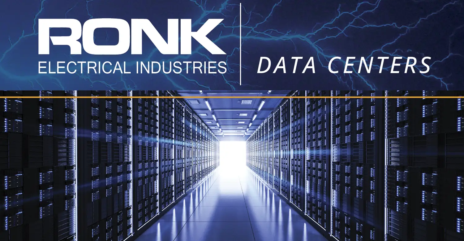 The RONK logo along with the background of a data center