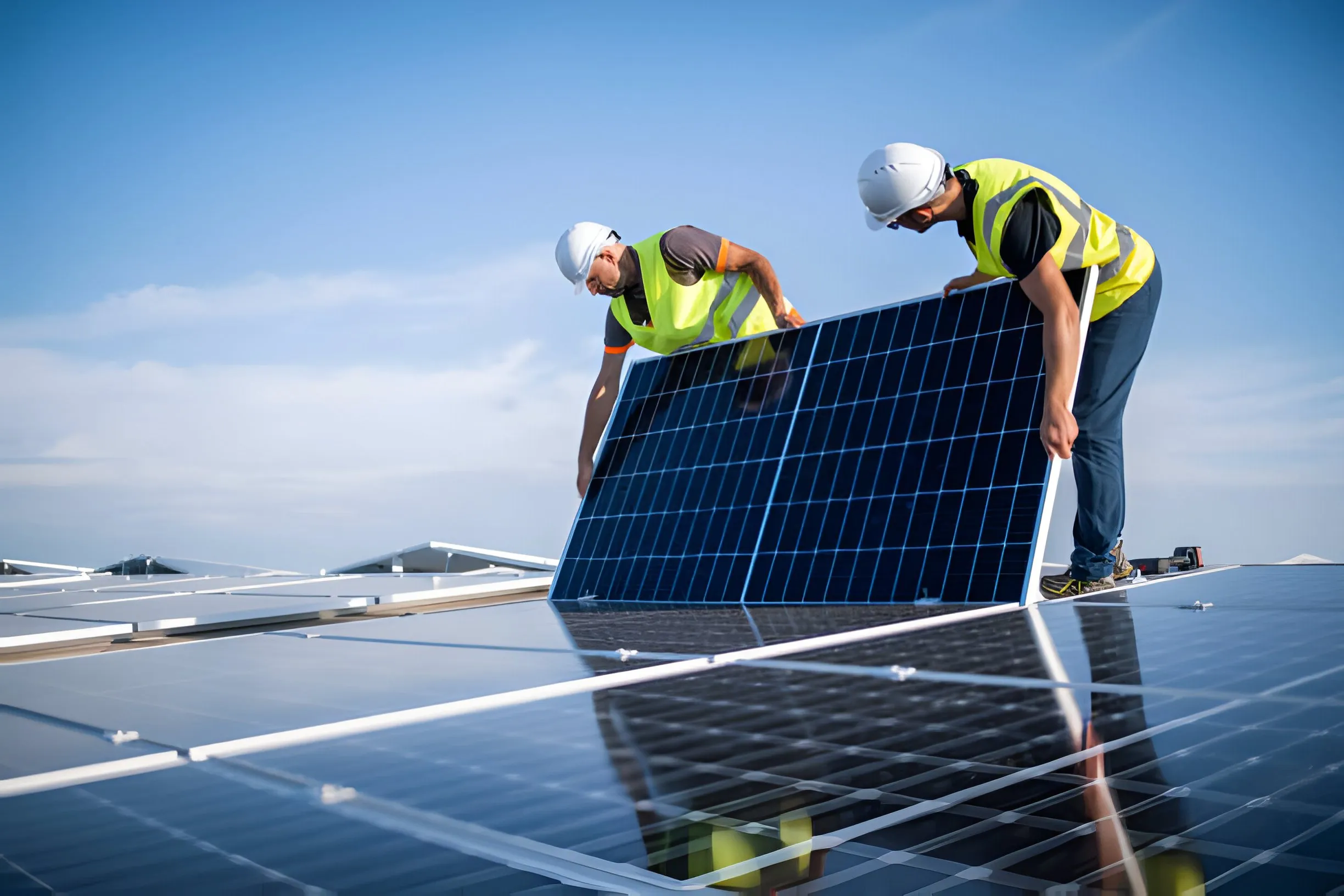 Instalación de paneles solares en techo de casa