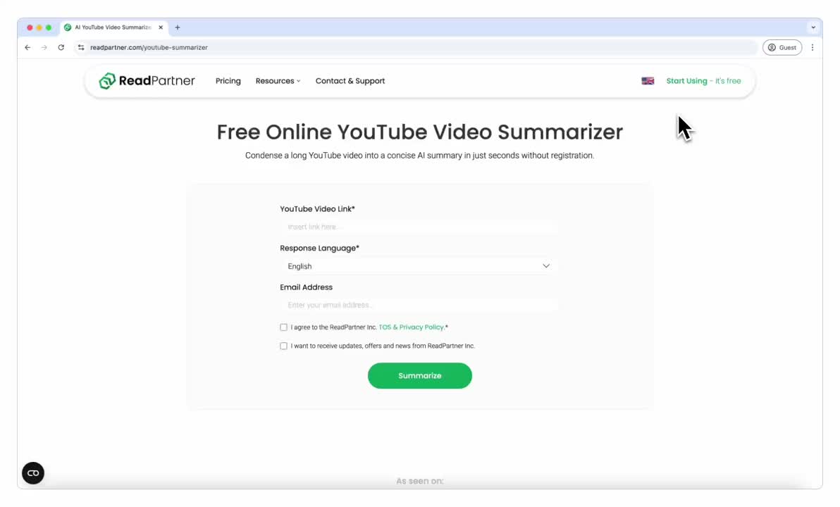 AI YouTube Video Summarizer | Fast and Free Online Tool for Summaries |  ReadPartner