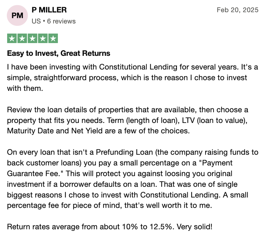 Constitution Lending Review: Easy to Invest, Great Returns