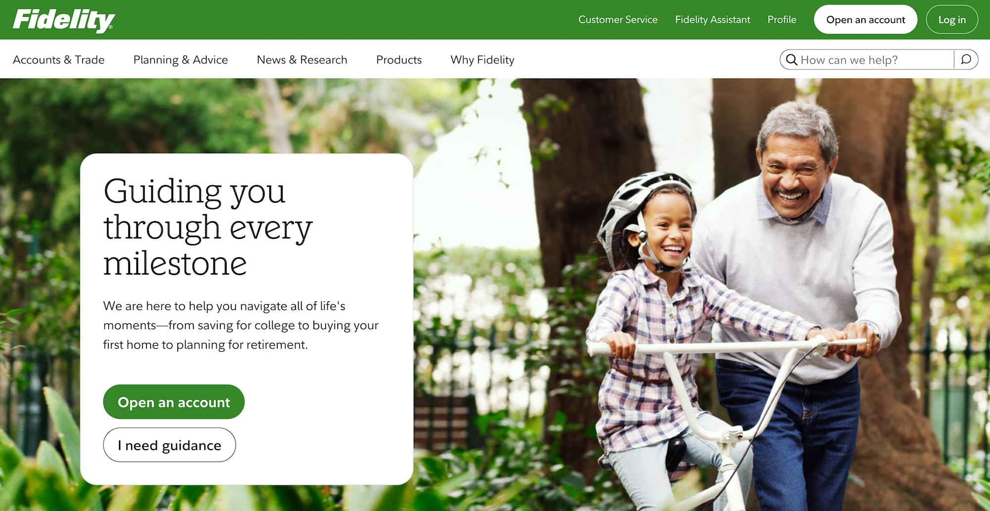 Fidelity homepage: Guiding you through every milestone
