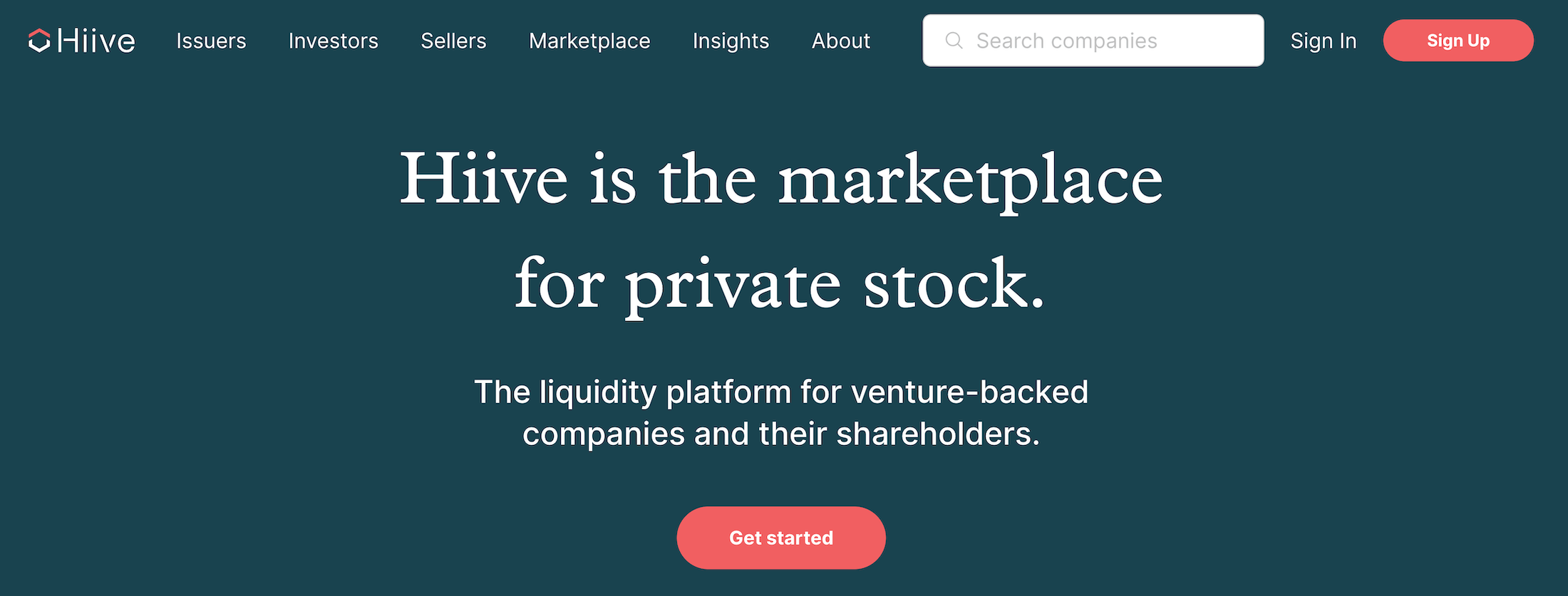 Hiive homepage: Marketplace for private stock
