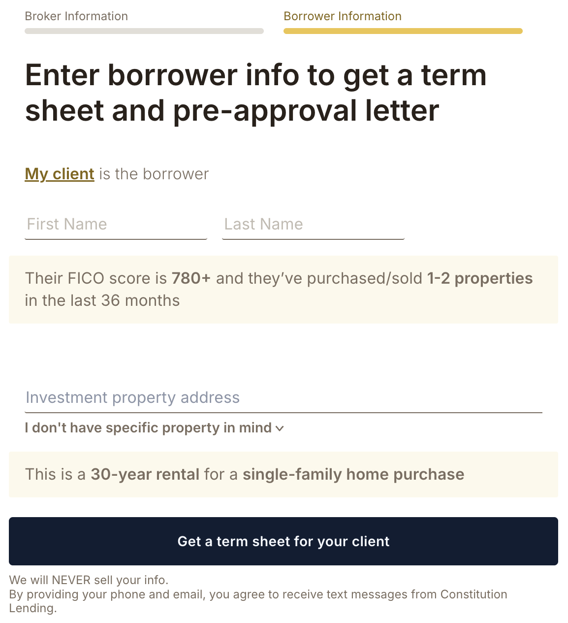 Borrower Information and Term Sheet