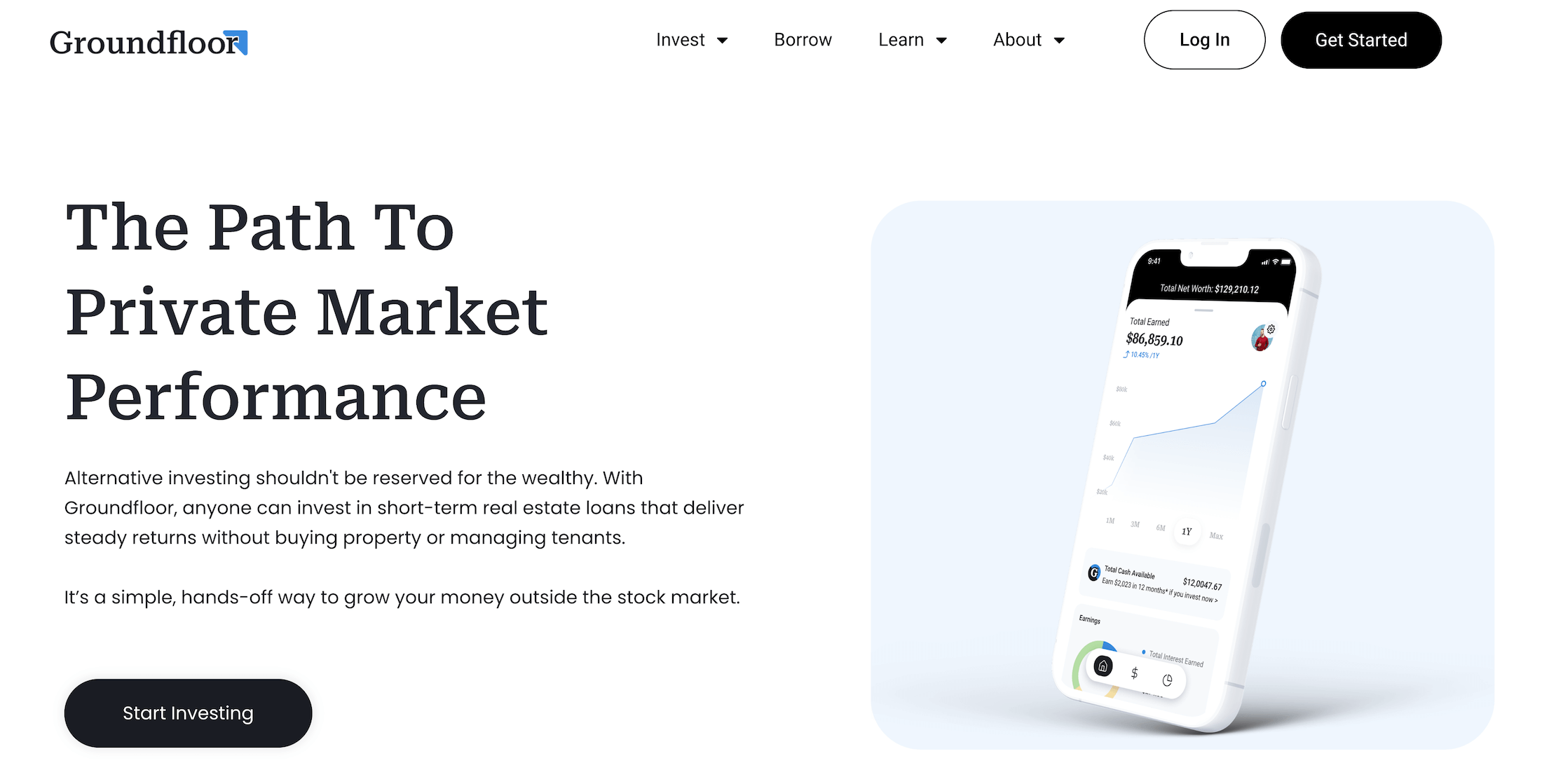 Groundfloor homepage: The Path to Private Market Performance