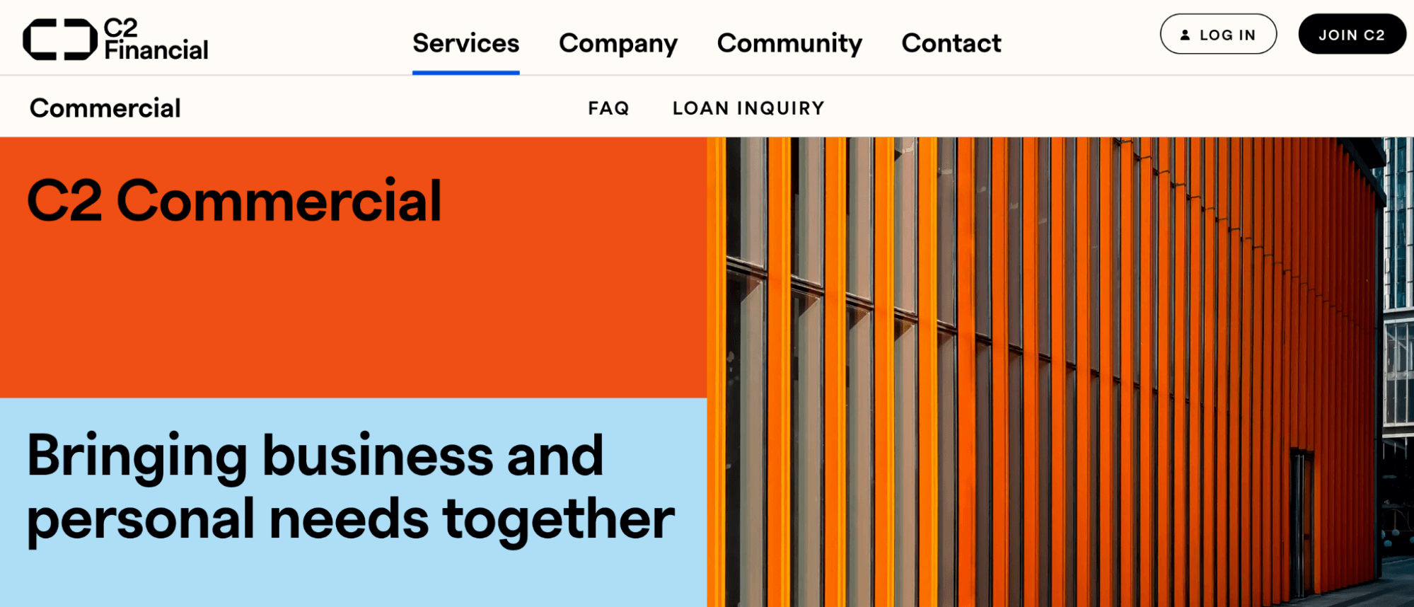 C2 Financial homepage: Bringing business and personal needs together