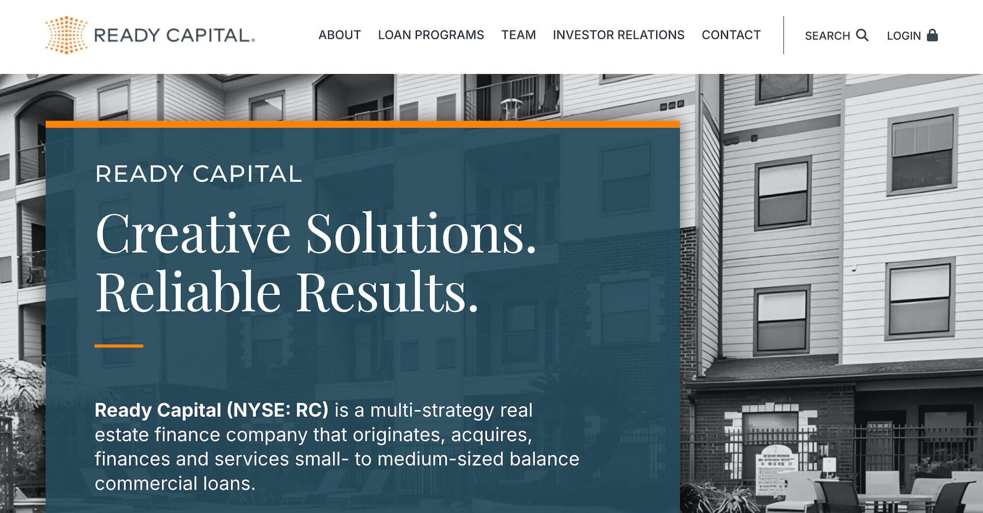 Ready Capital homepage: Creative Solutions. Reliable Results.