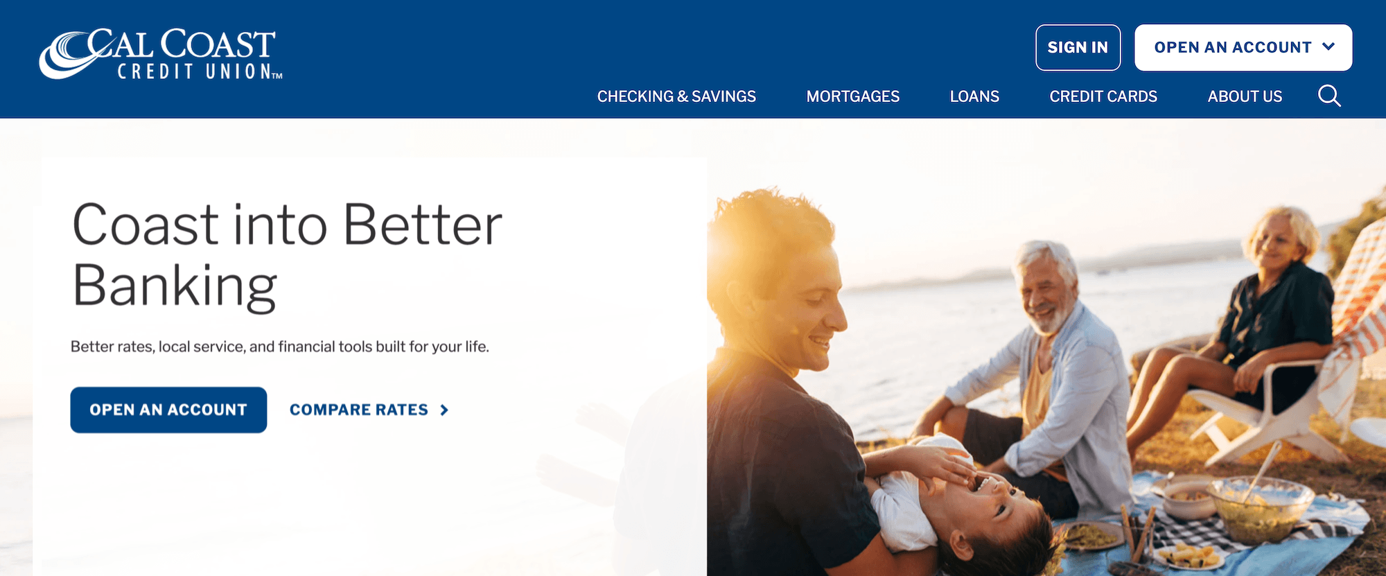 California Coast Credit Union homepage: Coast into Better Banking