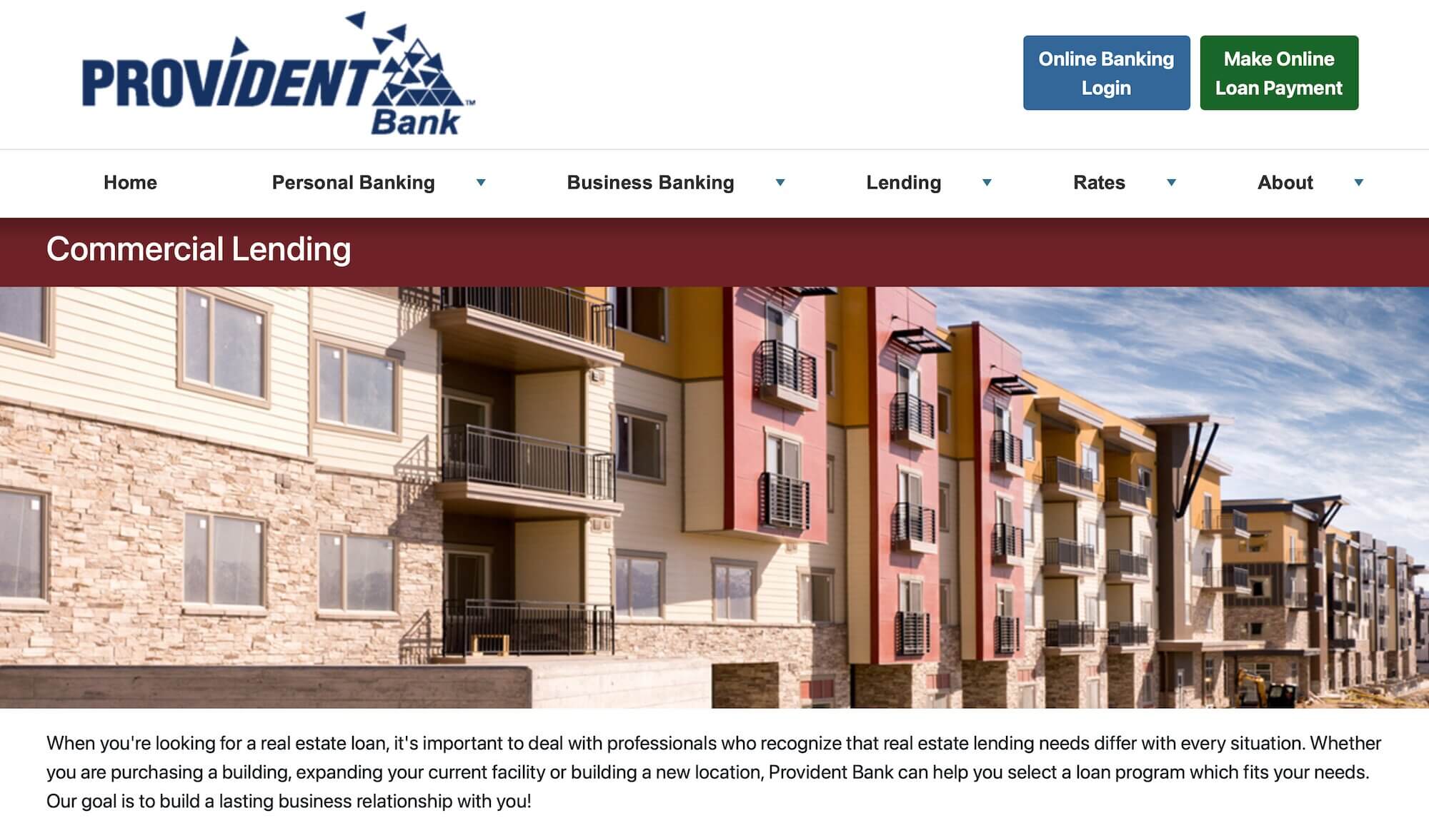 Provident Bank homepage