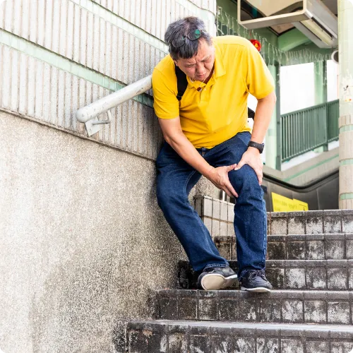 A worker who needed help after falling down stairs