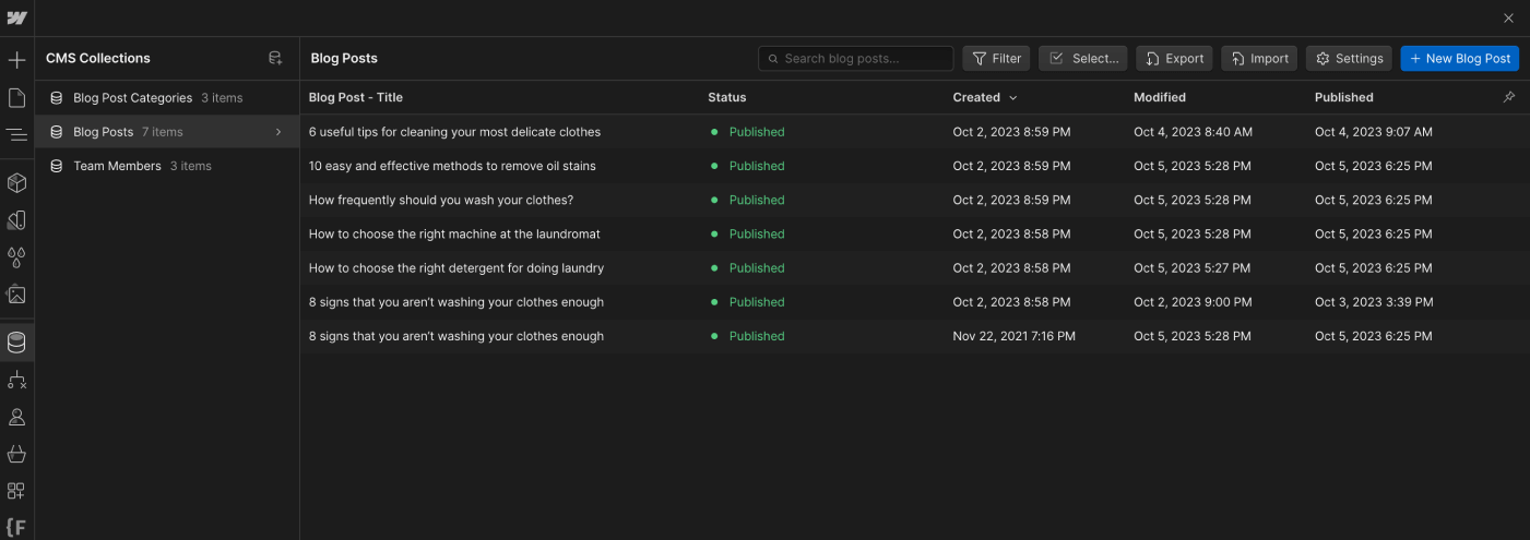 CMS Collection - Laundry X Webflow Template