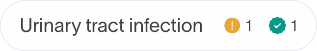 Label 'Urinary tract infection' with one warning icon and one checkmark icon, each followed by the number 1.
