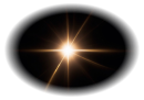 Bright, glowing starburst with golden light rays radiating against a black background.